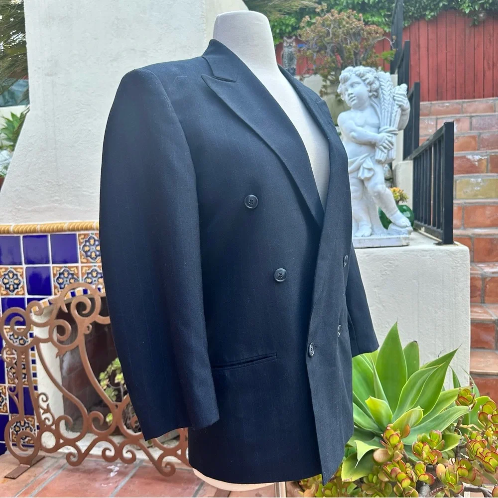 VTG Christian Dior Boyfriend Strip Double Breasted Wool Poly Jacket Coat Size S